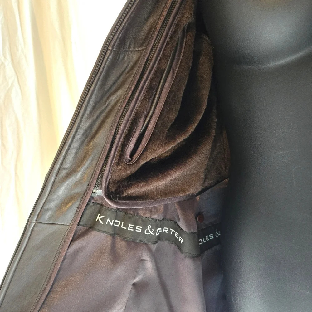 Chocolate Knoles & Carter Leather 3/4 Coat EUC 🍫 - Picture 11 of 16